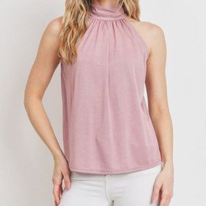 Mauve Tie-Neck Sleeveless Blouse